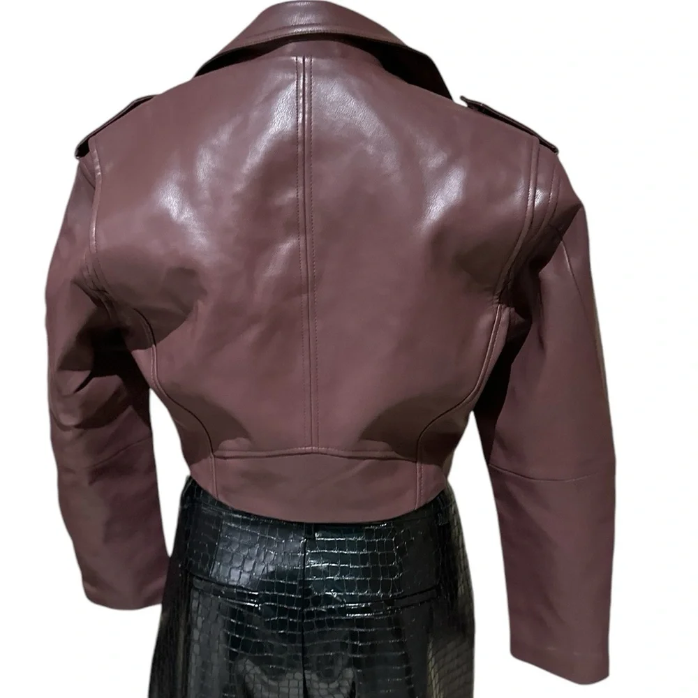 NWT  BLANKNYC Faux Leather Crop Moto Jacket- Head Over Heels / Plum - XS